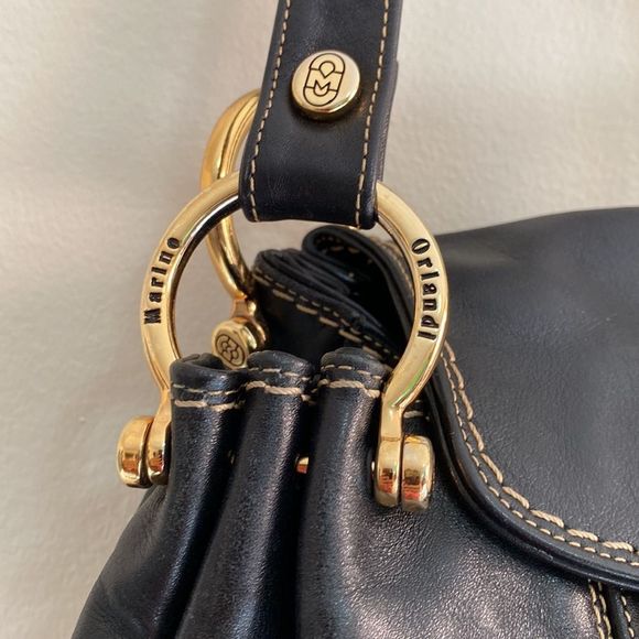 Marino Orlandi Black Soft Leather Shoulder Tote Bag Purse - Picture 2 of 16
